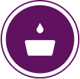 A purple circle with an image of a candle.